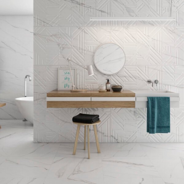 Carrelage effet marbre blanc grand format